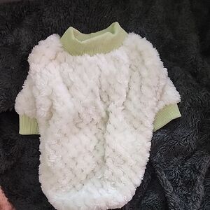 Pet-Cozy White and Green Furry Sweater